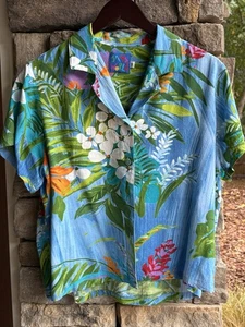 Camisa Hawaiana Jams World Manga Corta Damas Talla M Tropic Garden Azul Buena - Imagen 1 de 6