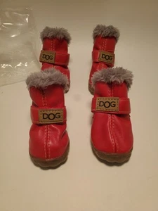 4 pcs Dog Paw Protection Boots Red Exterior & Gray Interior Fur Booties Sz 3 - Picture 1 of 9