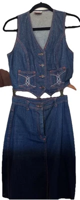 Conjunto de chaleco y falda de mezclilla oscura vintage Super 1970 Joni Blair Of California talla 7 Foto 1 de 4