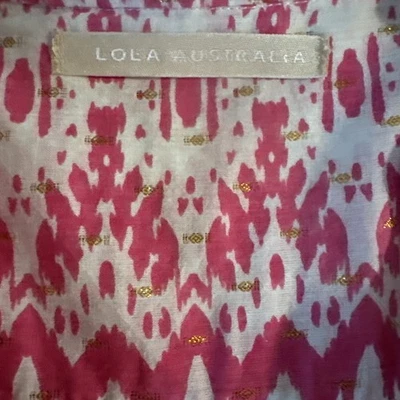 Blusa Top Túnica Algodón LOLA AUSTRALIA Talla L Manga Larga Campana Cuello en V Rosa Foto 1 de 4