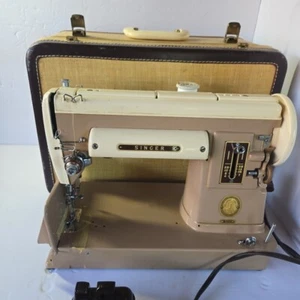 Vintage Singer 301A Slant Shank Sewing Machine W/Case Canada Working "Tan Brown" - Picture 1 of 22