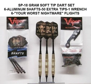 Darts SP-18 gram Soft Tip Dart Set W/ Aluminum Shafts, Worst Nightmare Flights, - Picture 1 of 6