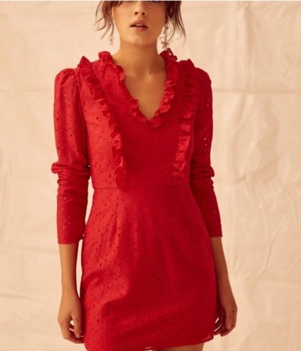 Mini Abito Keepsake Rosso Pizzo Più Alto Manica Lunga Taglia S San Valentino