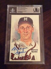 Perez Steele Hall of Fame Signed Postcard Warren Spahn Autograph Beckett Braves