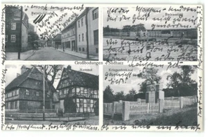 Ansichtskarte Großbodungen -Bahnhofstraße/Badeanstalt/Kemnot/Kriegerdenkmal 1935 - Bild 1 von 2