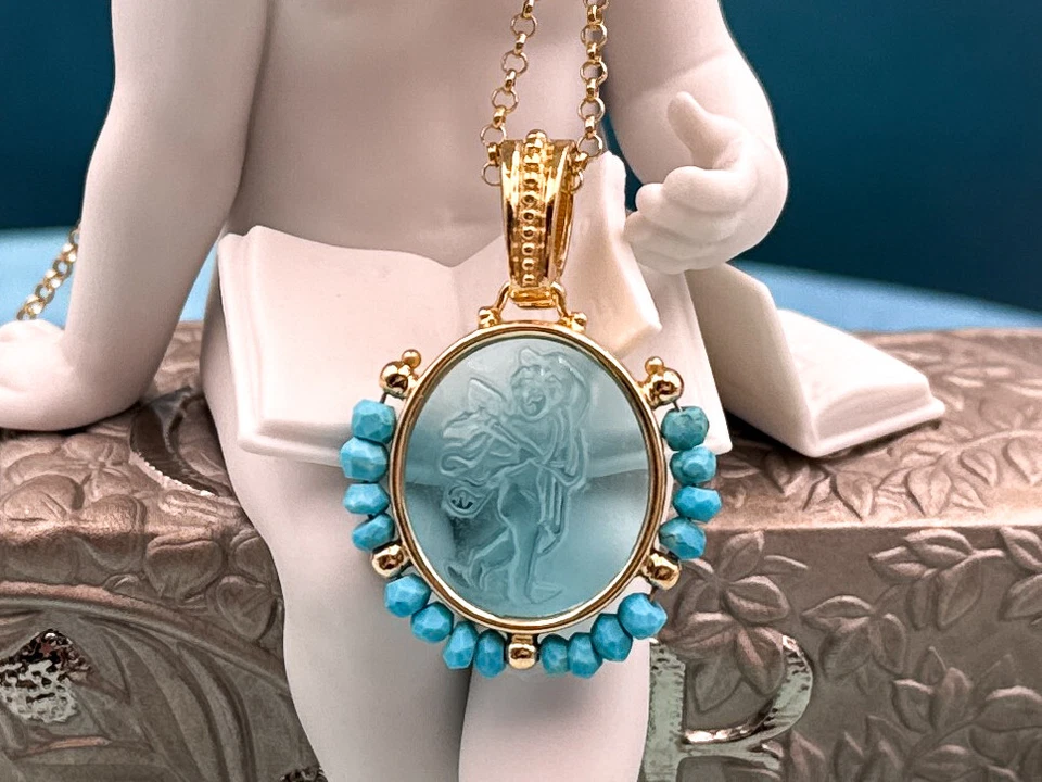 TAGLIAMONTE Designs (2307P) 925SS/YGP Venetian Cameo Pendant *Cupid*Reg.$225 - Image 1 of 4