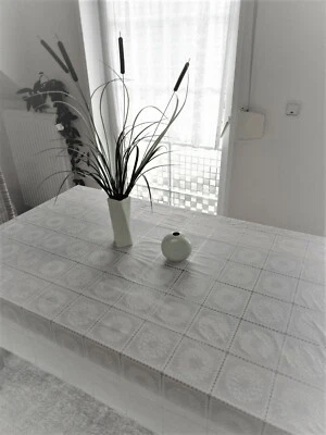 Vinyl Tischdecke Spitzen Häkel Optik PVC 220 x 140 cm WEISS - Bild 1 von 3