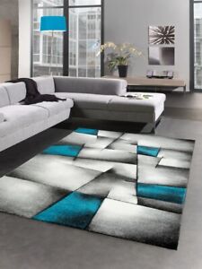 Moderna Alfombra pelo corto alfombra sala de estar abstracta karo negro gris bl