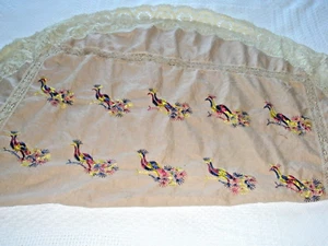 Embroidered 51" Round Tablecloth Peacocks Lace Trim Cotton - Picture 1 of 7