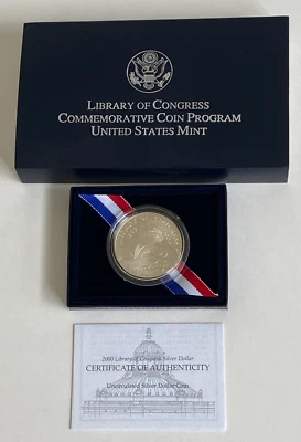 2000 Library of Congress US Mint Commerative Unc. Silver Dollar - Free Shipping - Image 1 of 3