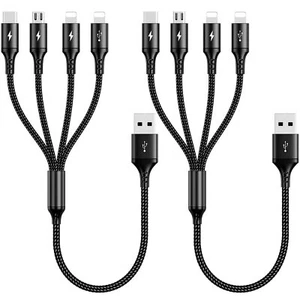 Multi Usb Charger Cable 2 Pack 4a/1ft 4 In 1 Usb Fast Charging Cable With Ip/ - Picture 1 of 7