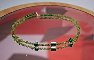 Vintage Necklace Sterling Silver 925 Clasp Artisanal Glass Green Natural Stones - Picture 1 of 8