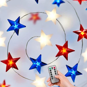 4Th of July Decorations Red White and Blue String Lights Battery Operated 16FT 5 - Picture 1 of 12