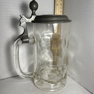 Antique Brauerei Tucher Nurnberg Glass Stein 0.5 L Beautiful Very Rare w/Pewter  - Picture 1 of 13