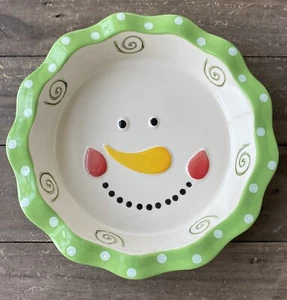 Nantucket Ceramic Snowman Pie Quiche Plate Crimped Edge  - Picture 1 of 8