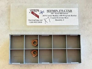 New (2 Pcs) STERLING EDGE SEFMIN 375-CTXR Carbide Inserts .015 CR, .030 Program - Picture 1 of 1