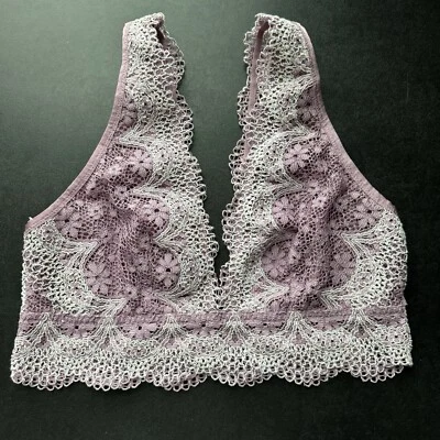 Victoria's Secret Women's Size LARGE Purple Crochet Bralette Long Line Plunge - Image 1 of 4