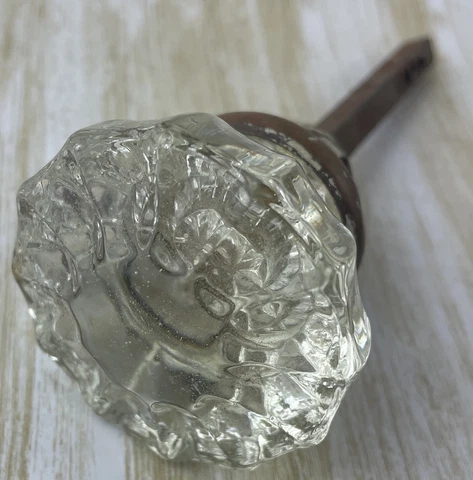 VTG Clear Glass Door Handle 12 Point Knob Brass Patina Hardware Architectural Cover