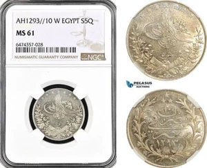 AG955, Egypt (Ottoman Empire) Abdulhamid, 5 Qirsh AH1293//10 W, NGC MS61 - Picture 1 of 1