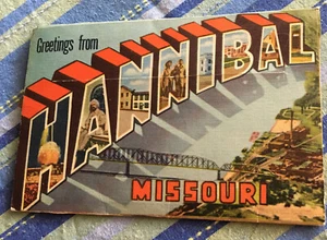 Hannibal Missouri LARGE LETTER Greetings Chrome 1956 FOLD-OUT 16 Views Postcard - Picture 1 of 12