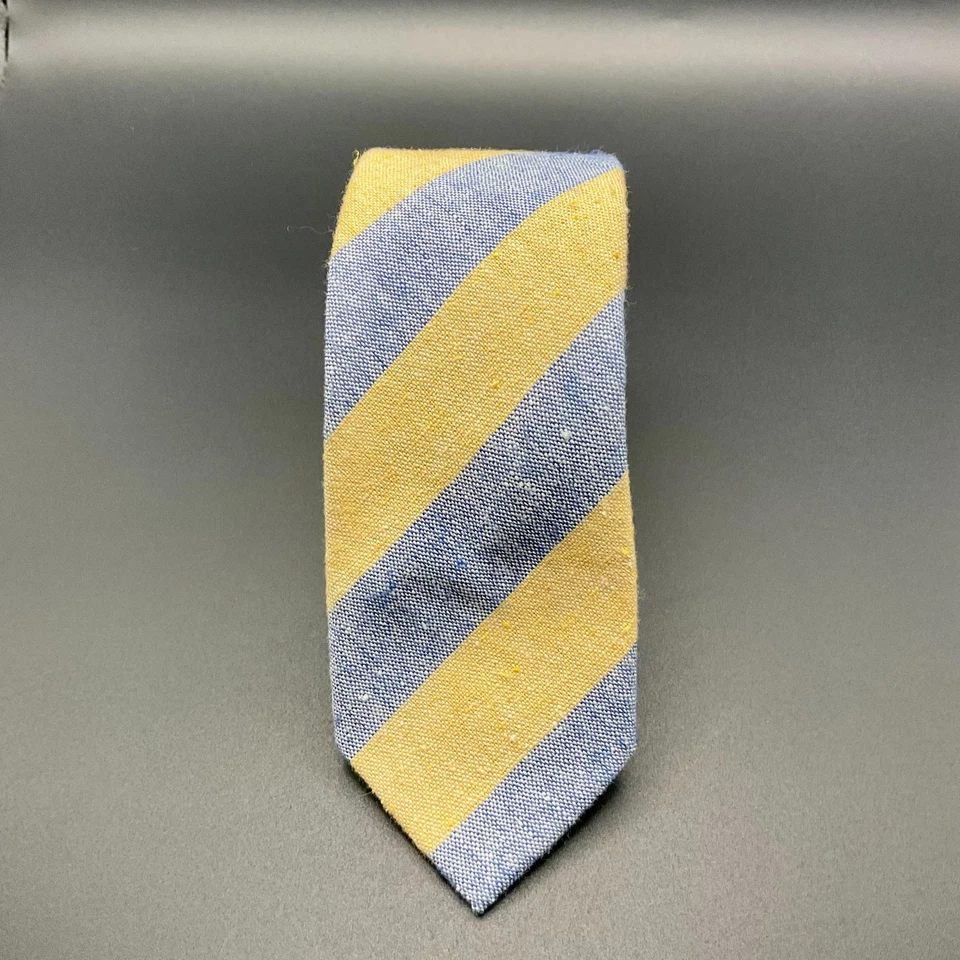 DAZI Necktie Mens One Size Yellow Blue Wide Stripe Linen Cotton Blend Tie Modern - Image 1 of 3