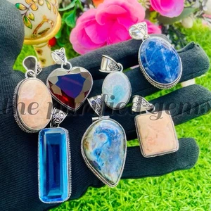 Lotto 7 pezzi ciondoli Labradorite e pietre preziose miste placcati argento lotto pandents ~ - Foto 1 di 5