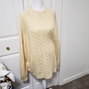 Karen Scott Pullover 3x Buttergelb Zopfmuster Acryl Pulli 3 Knopf Akzent - Bild 1 von 4