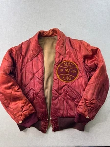 Vintage Satin Varsity Letterman Size Large Jacket Reversible 1940's Quilted - Picture 1 of 11