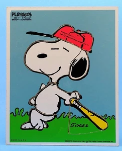 Vintage Playskool Peanuts Snoopy Superstar Baseball Wood Wooden Puzzle Made USA - Picture 1 of 4