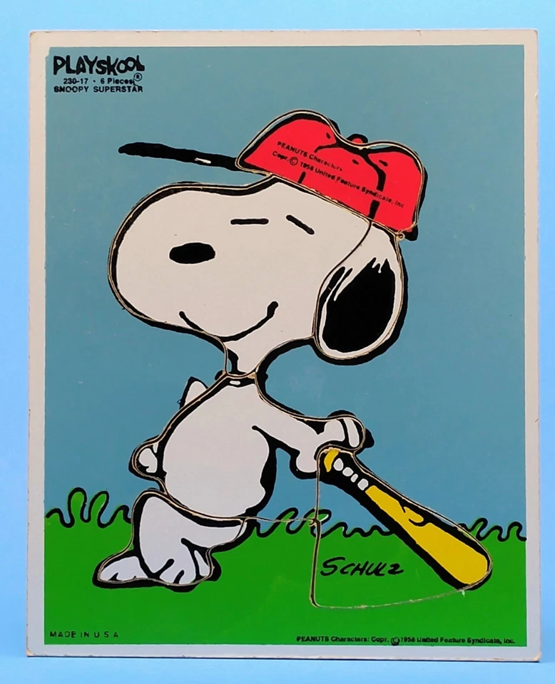 Vintage Playskool Peanuts Snoopy Superstar Baseball Wood Wooden Puzzle Made USA - Image 1 of 4