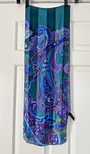 New Jones New York Green Multicolor Paisley Silk Oblong Scarf 58 X 10 - Picture 1 of 8