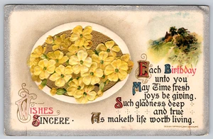 Postcard Wishes Sincere Each Birthday Unto You Yellow Embossed Winsch Back - Picture 1 of 3