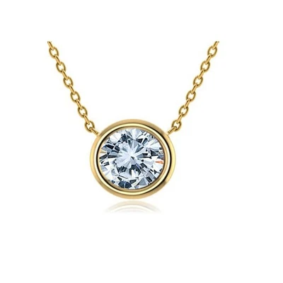 Collar colgante solitario de oro amarillo de 14 quilates con bisel de diamantes redondo de 0,25 quilates Foto 1 de 2