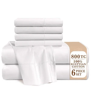100% Egyptian Cotton Sheets Full Size Set - 6 Pcs (1 Flat, 1 Fitted, 4 Pillow... - Picture 1 of 1