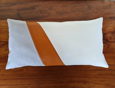 Cognac, gray, white color block model faux leather lumbar pillow cover -1qty - Image 1 of 4