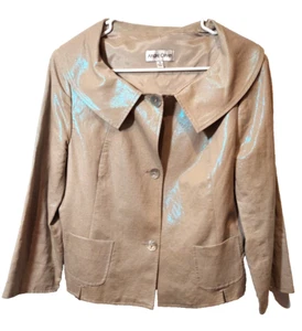 Vintage Andre Oliver Blazer Jacket sz8 Linen with Blue Shimmer Shiny reflective - Picture 1 of 7