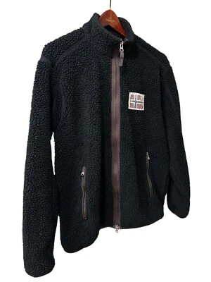 Chaqueta Napapijri Hombre Talla M/L Negra Sherpa Vellón Cremallera Completa Senderismo Bandera Noruega Foto 1 de 4