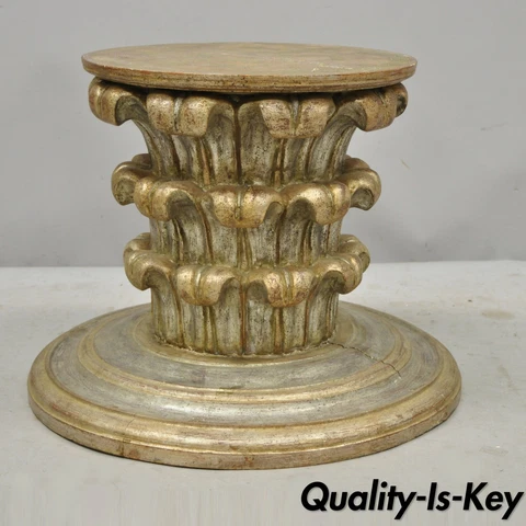 Antique Italian Regency Plume Carved Gilt Wood Pedestal Coffee Table Base Cover