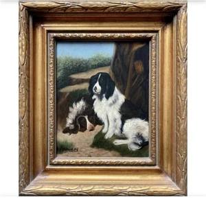 Shipley Signed Oil Painting Dogs in Landscape Gold Frame - Picture 1 of 4