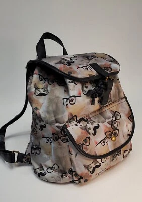 Cat Lover BACKPACK Cat w/ Glasses & Moustache Backpack BAG Handbag Silver NEW - Image 1 of 4
