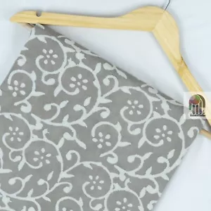 Indian Grey Floral Kashish Handmade Block printCotton Sewing Craft 1 Yard Fabric - Picture 1 of 5