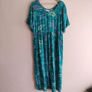 Diane Von Furstenberg Vintage 90s Dress M Teal Paisley Relaxed Fit Maxi Pockets - Bild 1 von 10