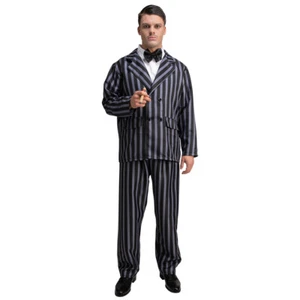 Adult CREEPY GANGSTER Gomez Suit Fancy Dress Halloween Mens (NO SHIRT FRONT) - Picture 1 of 3