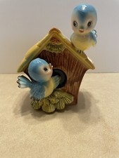 Vintage Norcrest Bluebird Birdhouse Planter Figurine Made in Japan