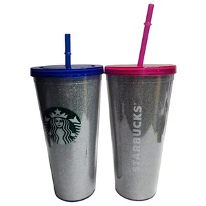2 Starbucks Sparkle Glitzer Becher Acryl Thermo Travel Cup Set Lot To Go - Bild 1 von 10