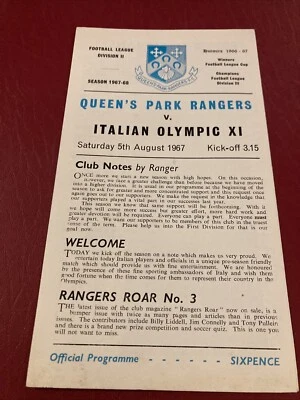 1967 QPR v ITALIAN OLYMPIC TEAM Football Programme ITALY Savoldi - Image 1 of 3
