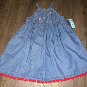 NWT Girls Lightening Bug Sz 7 Chambray Denim Dress W Embroidered Stars Patriotic - Picture 1 of 5
