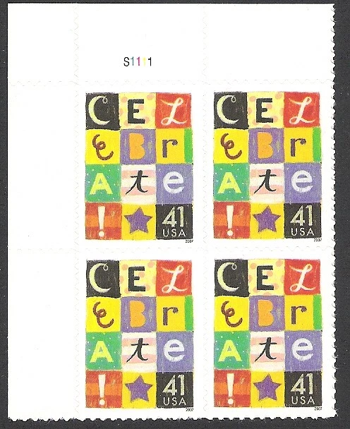 Sc # 4196 ~ Plate # Block ~ 41 cent Celebrate Issue (di10) - Image 1 of 1