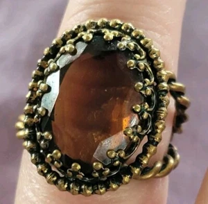 Vintage West Germany Citrine Glass Twist Brass Adjustable RIng  - Picture 1 of 4