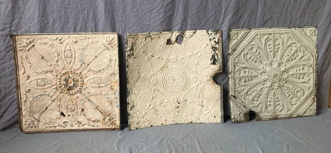 Lot of 3 Antique Tin Ceiling  2' x 2' Shabby Tile 24" SQ Chic VTG Crafts 98-23A Cover